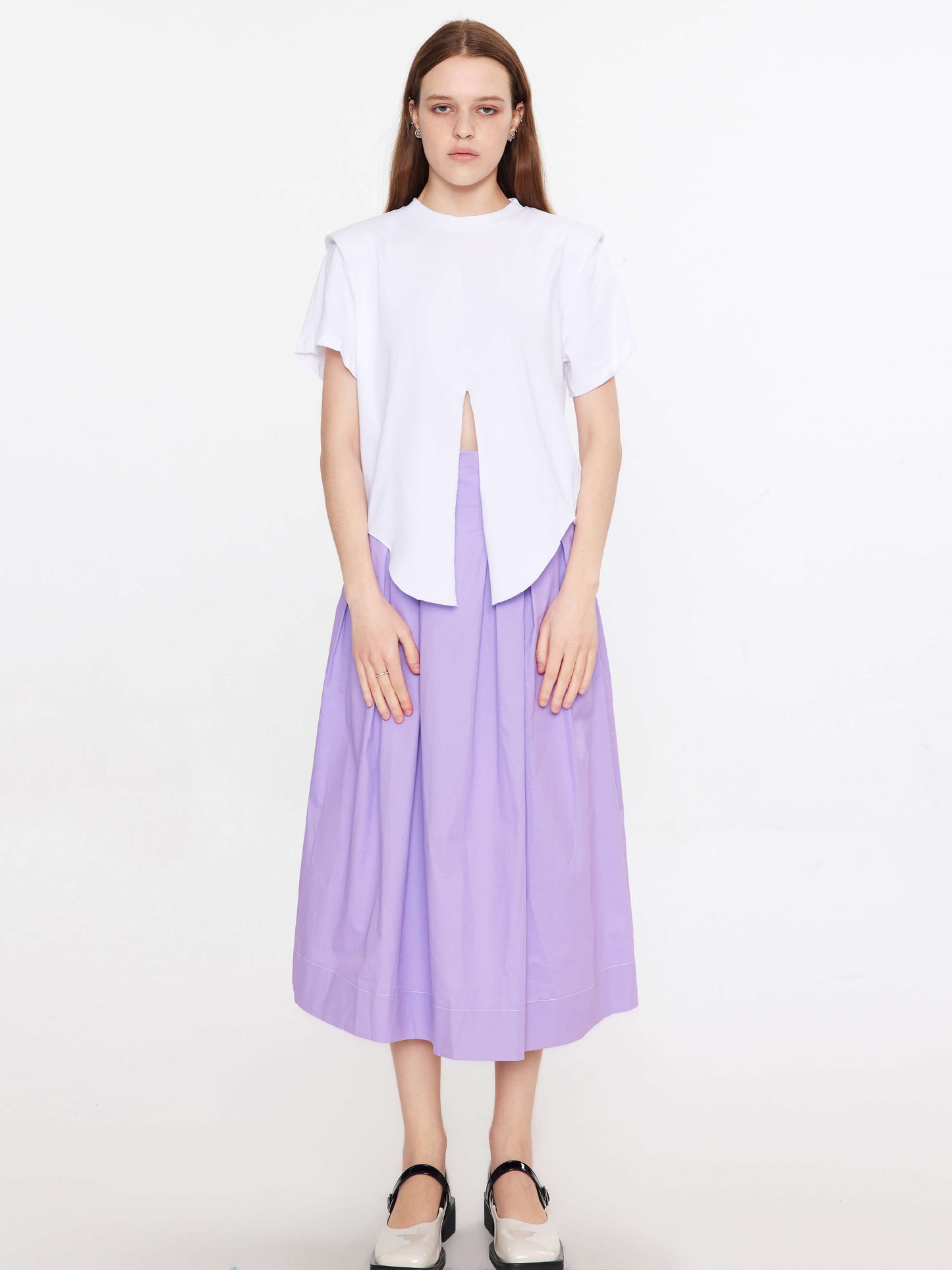 Shoulder Padded Short Sleeve Knot Cotton T-Shirt