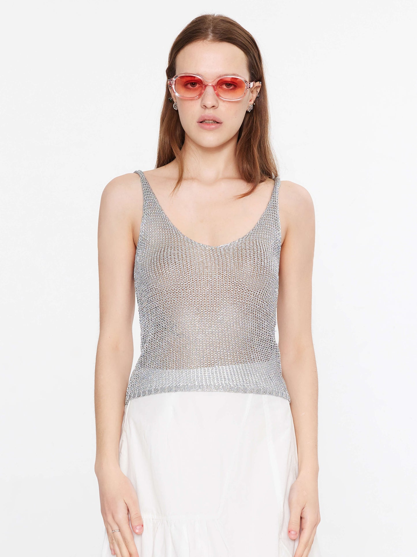 Silver Sleeveless Thin Knit Vest