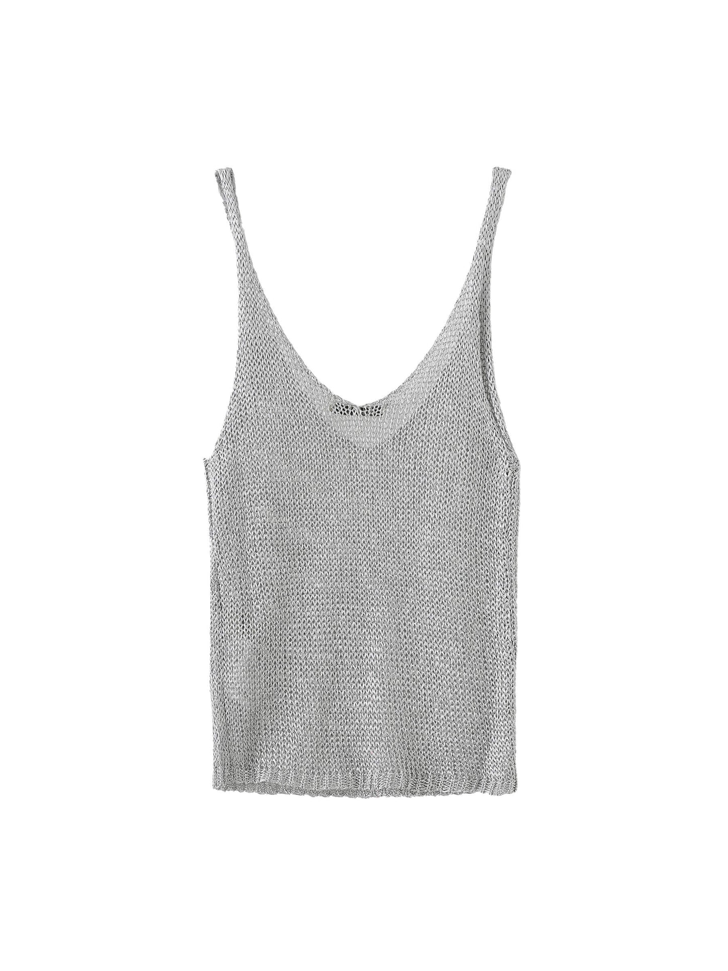 Silver Sleeveless Thin Knit Vest