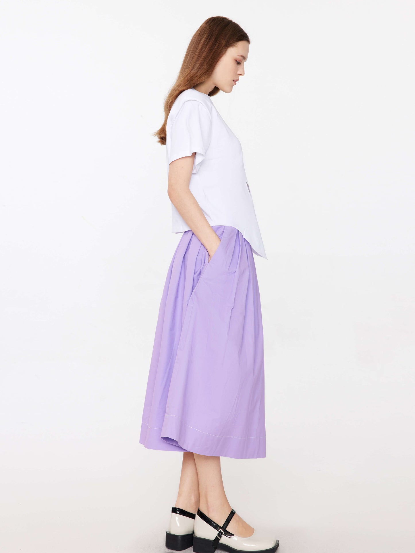 Shoulder Padded Short Sleeve Knot Cotton T-Shirt