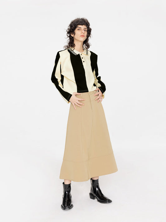 Striped Polo Top with Oversized Shoulders