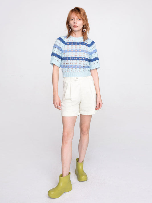 CUBIC Women's Striped Cropped Knit T-shirt