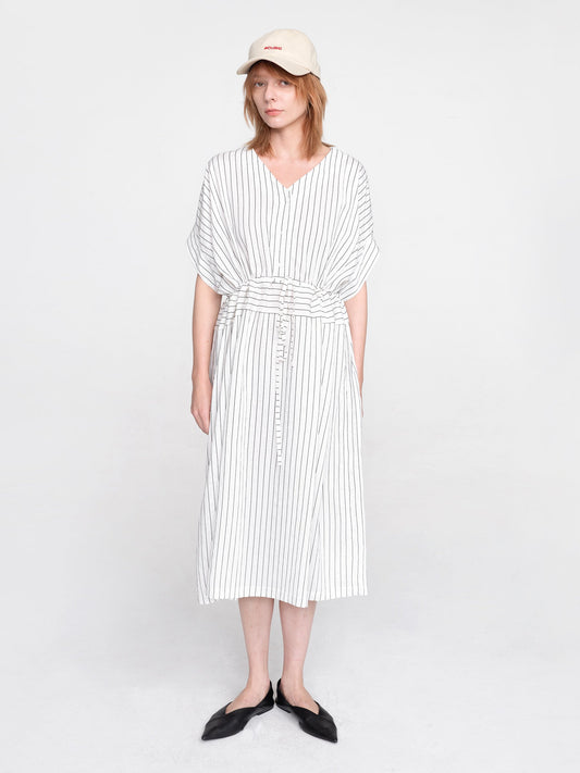 Vertical Striped V-Neck Thin Shirt Dress