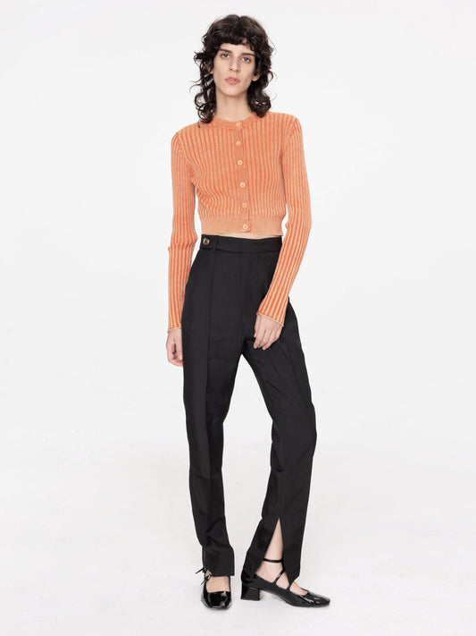 Cropped Ribbed Knit Cardigan