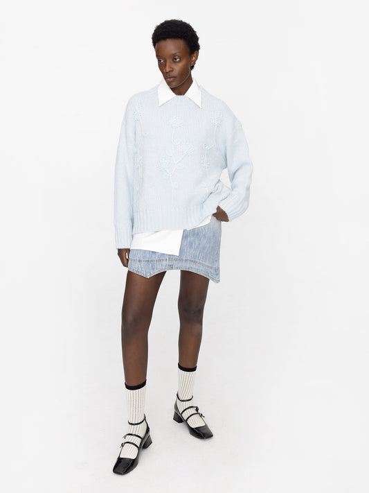 Floral Design Crew Knit Sweater