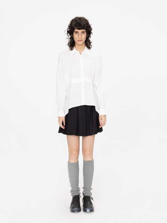 Asymmetric Hem Waist Pleated Shirt