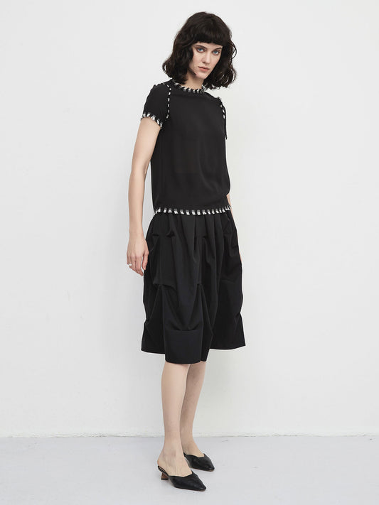 CUBIC Women's French Round Neck Chiffon Top