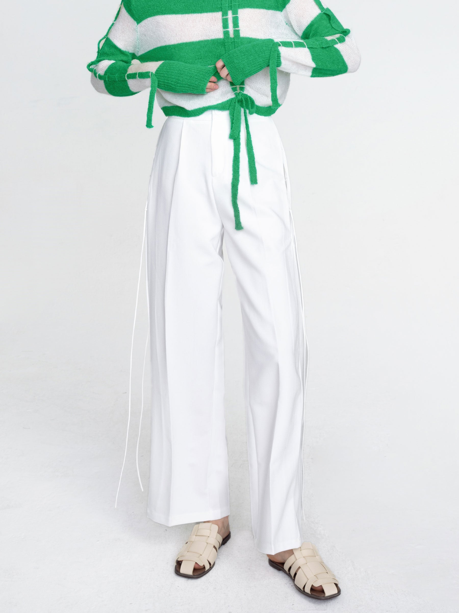 CUBIC Women's Wide Leg Tailored Trousers with Loose Ties