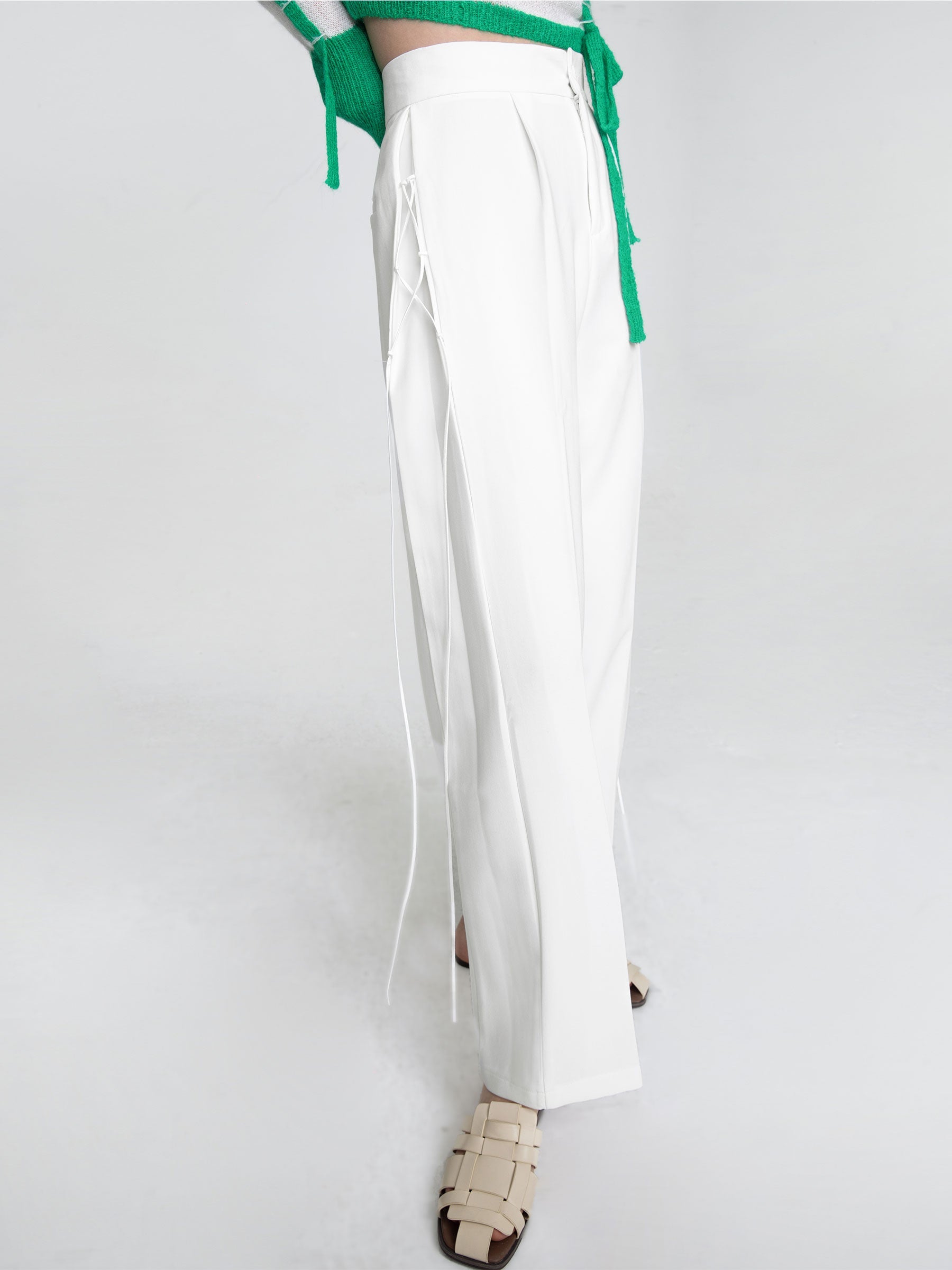 CUBIC Women's Wide Leg Tailored Trousers with Loose Ties
