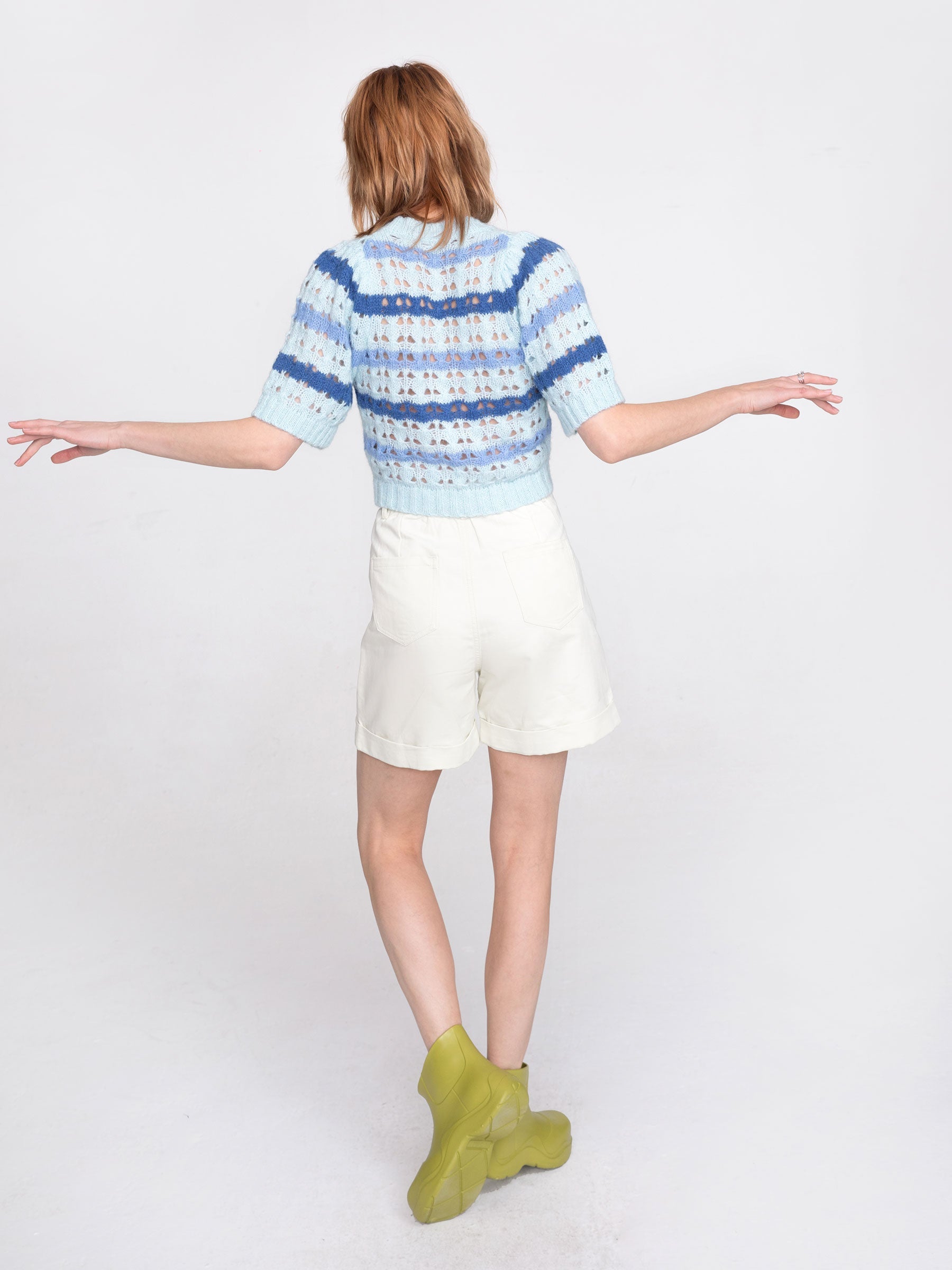 CUBIC Women's Striped Cropped Knit T-shirt