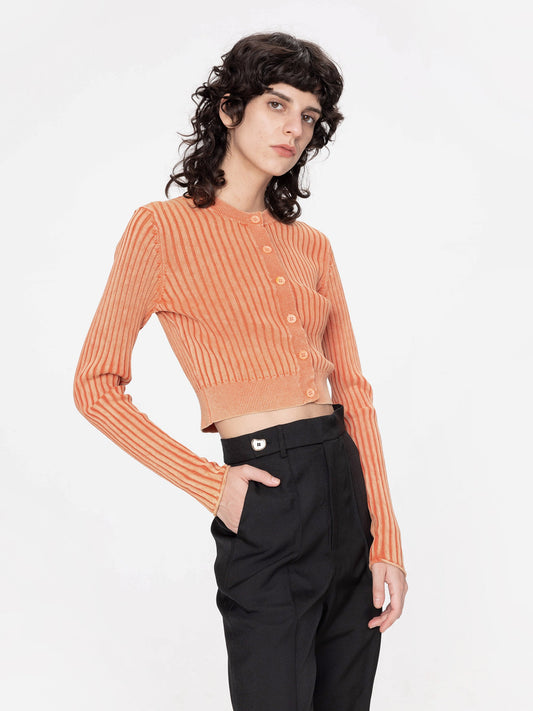 Cropped Ribbed Knit Cardigan