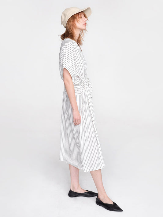 Vertical Striped V-Neck Thin Shirt Dress