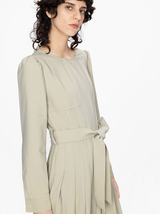 Belted Pleated Midi Dress