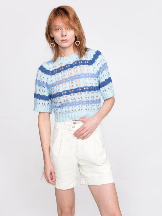 CUBIC Women's Striped Cropped Knit T-shirt