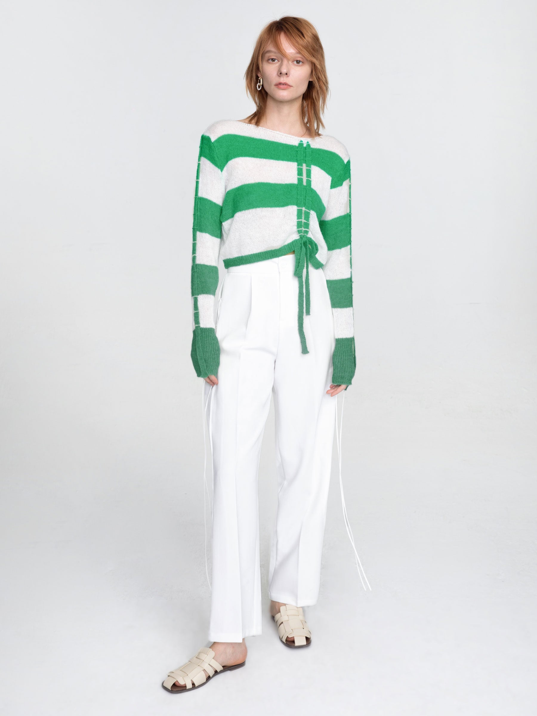 CUBIC Women's Wide Leg Tailored Trousers with Loose Ties