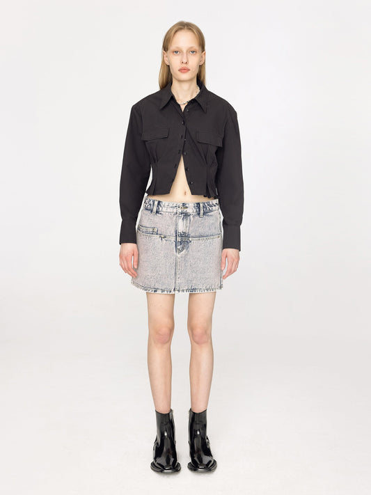 CUBIC Women's Cinched Waist Cropped Shirt