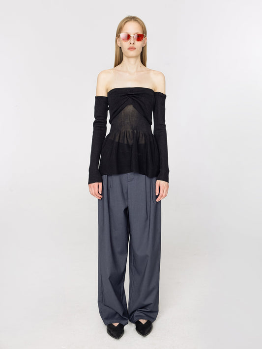 Fine Knit Strapless Top with Detached Sleeves