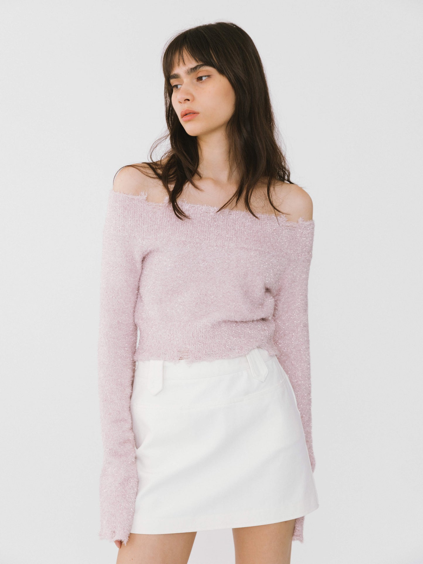 Off-Shoulder Long Sleeve Knit Crop Top