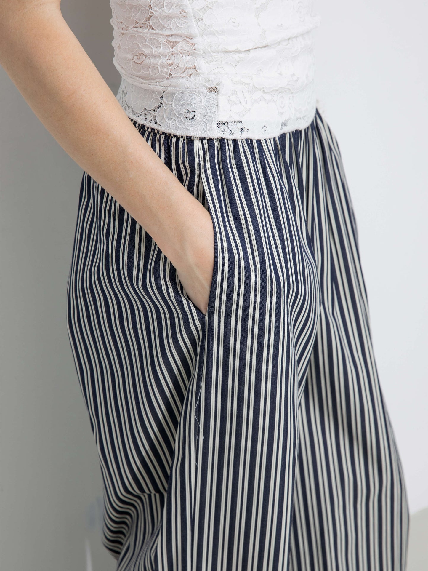 Pleated Striped Wide-Leg Trousers
