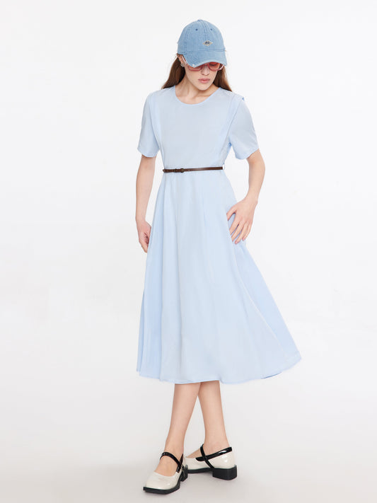 Round Neck Short Sleeve Midi Dress