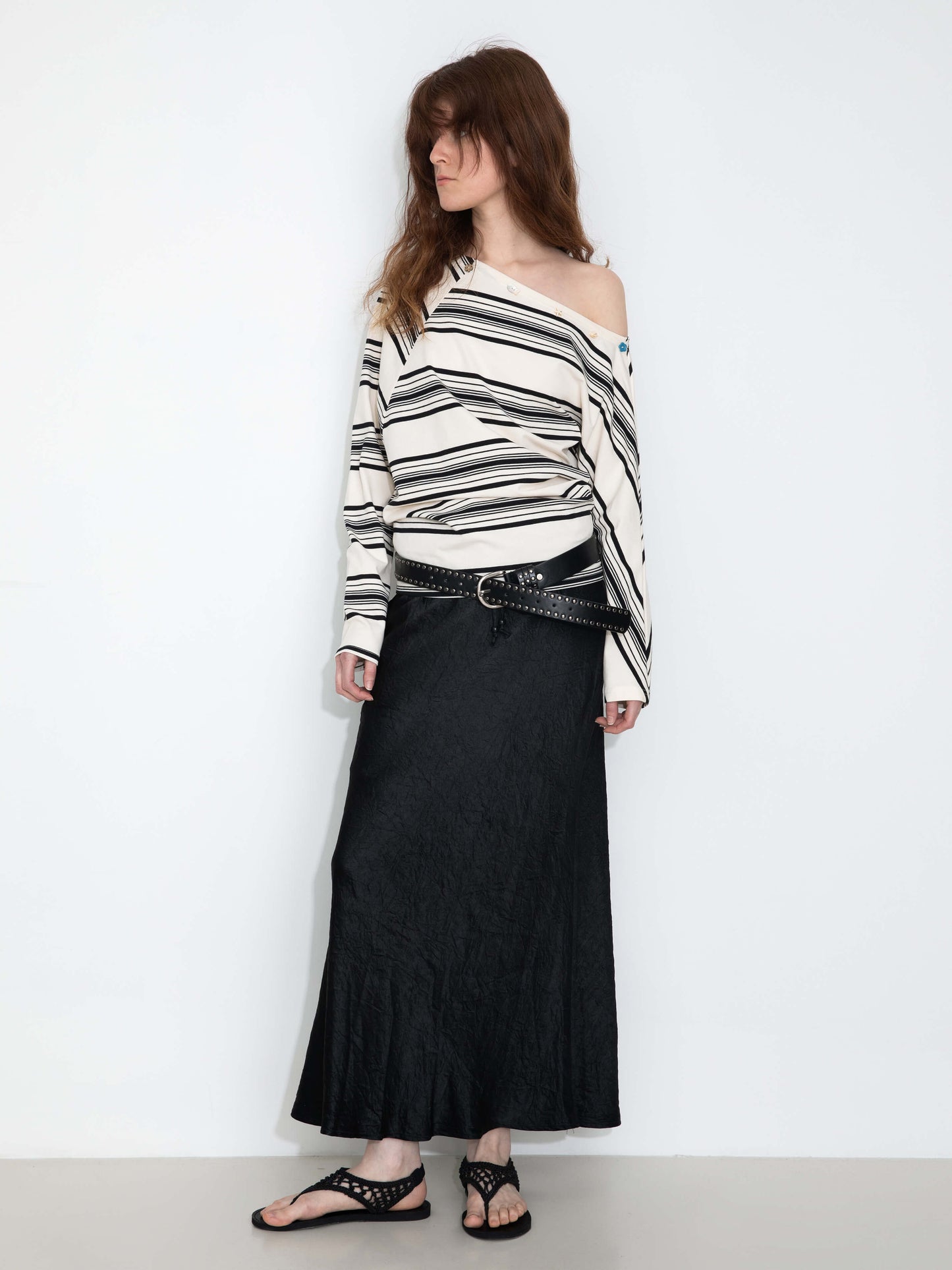 Off-Shoulder Striped Long-Sleeve Tee