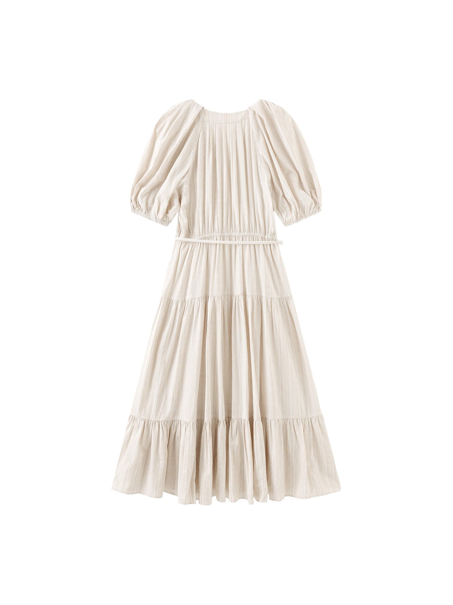 Puff Sleeve V-Neck Tiered Dress