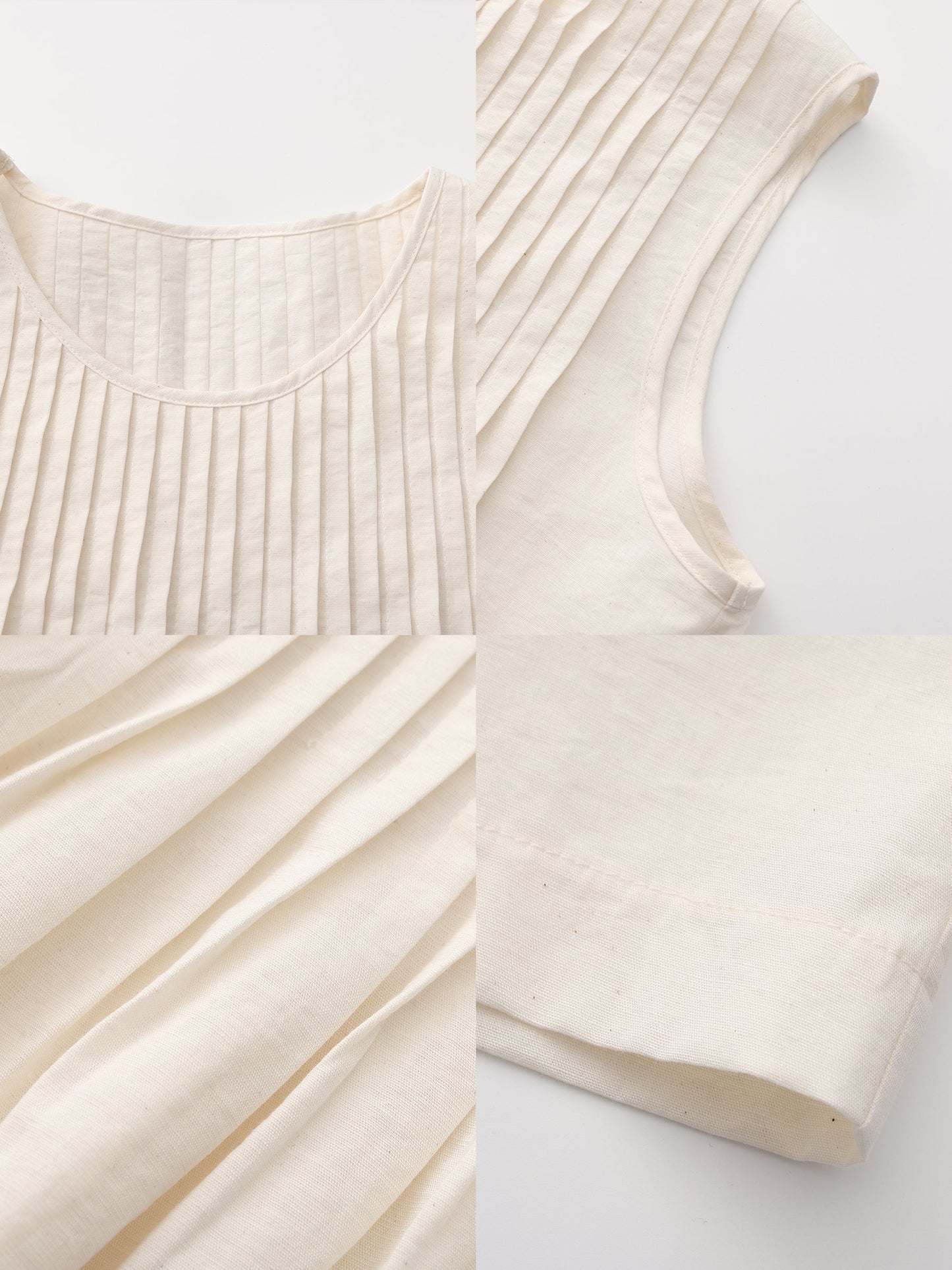 Pleated Sleeveless Blouse with Necklace