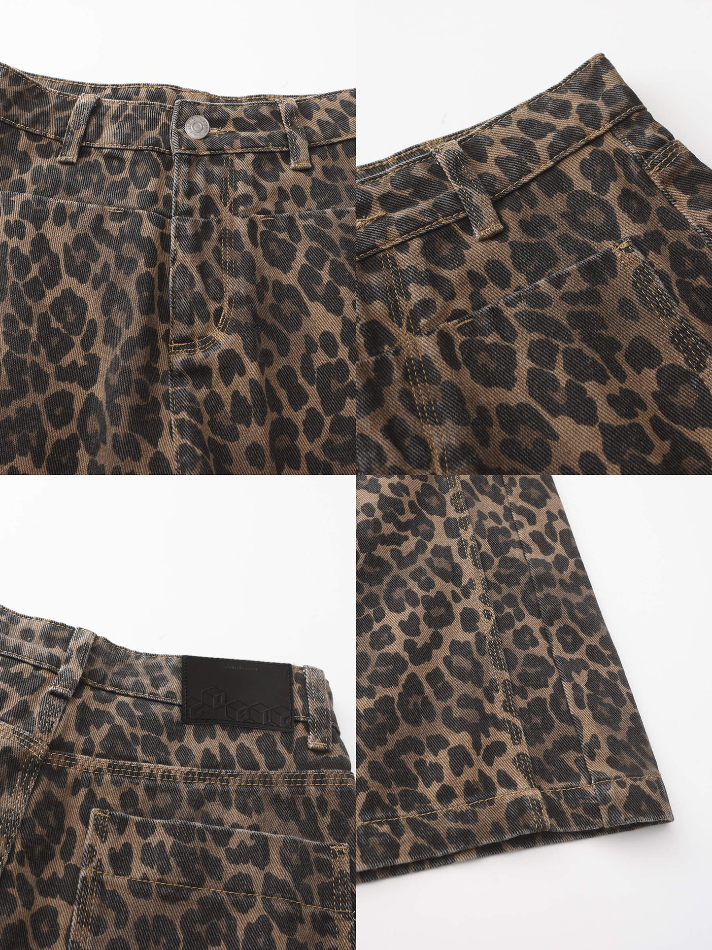 Leopard Wide Leg Denim Jeans