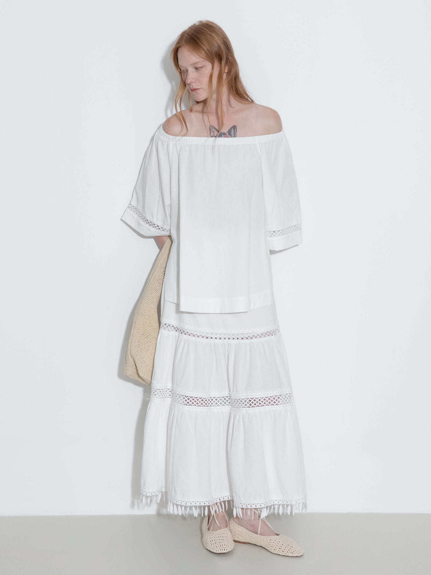 High-Waisted Hollow Out Tassel Trim Maxi Skirt
