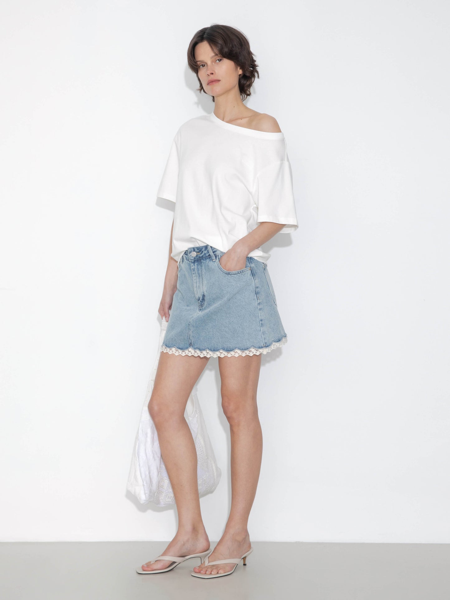 C by CUBIC Embroidered Off-Shoulder T-Shirt