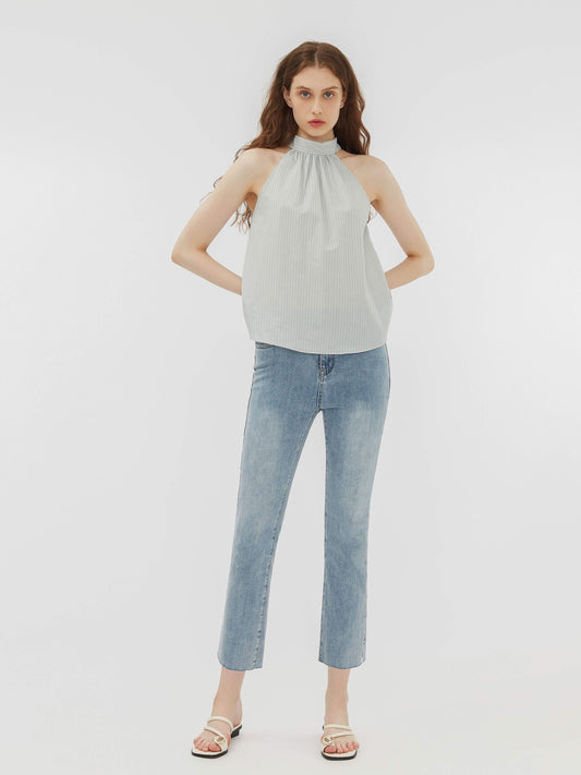 Side Slit Frayed Skinny Fit Jeans