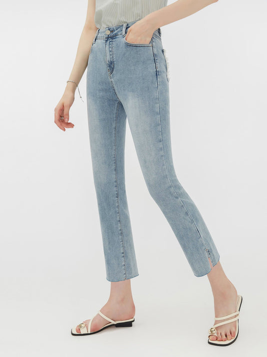 Side Slit Frayed Skinny Fit Jeans