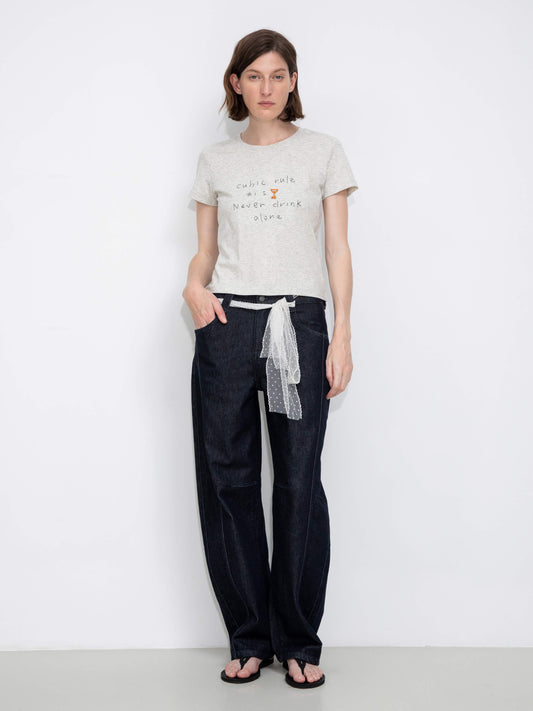 Cropped Letter Embroidered T-shirt
