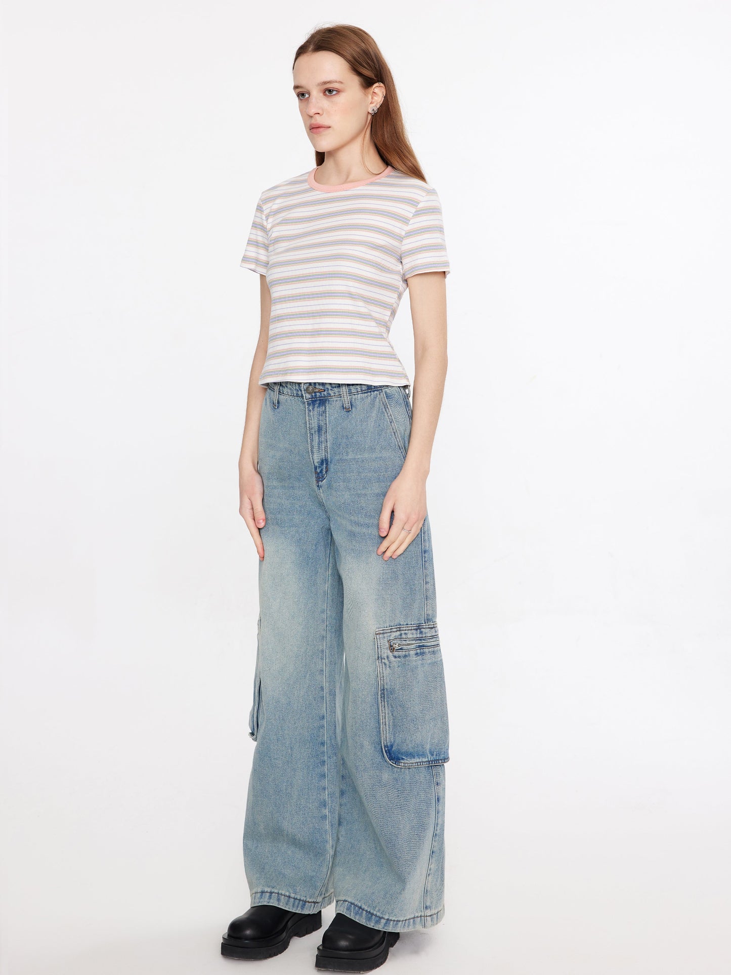 Striped Rib Knit T-Shirt