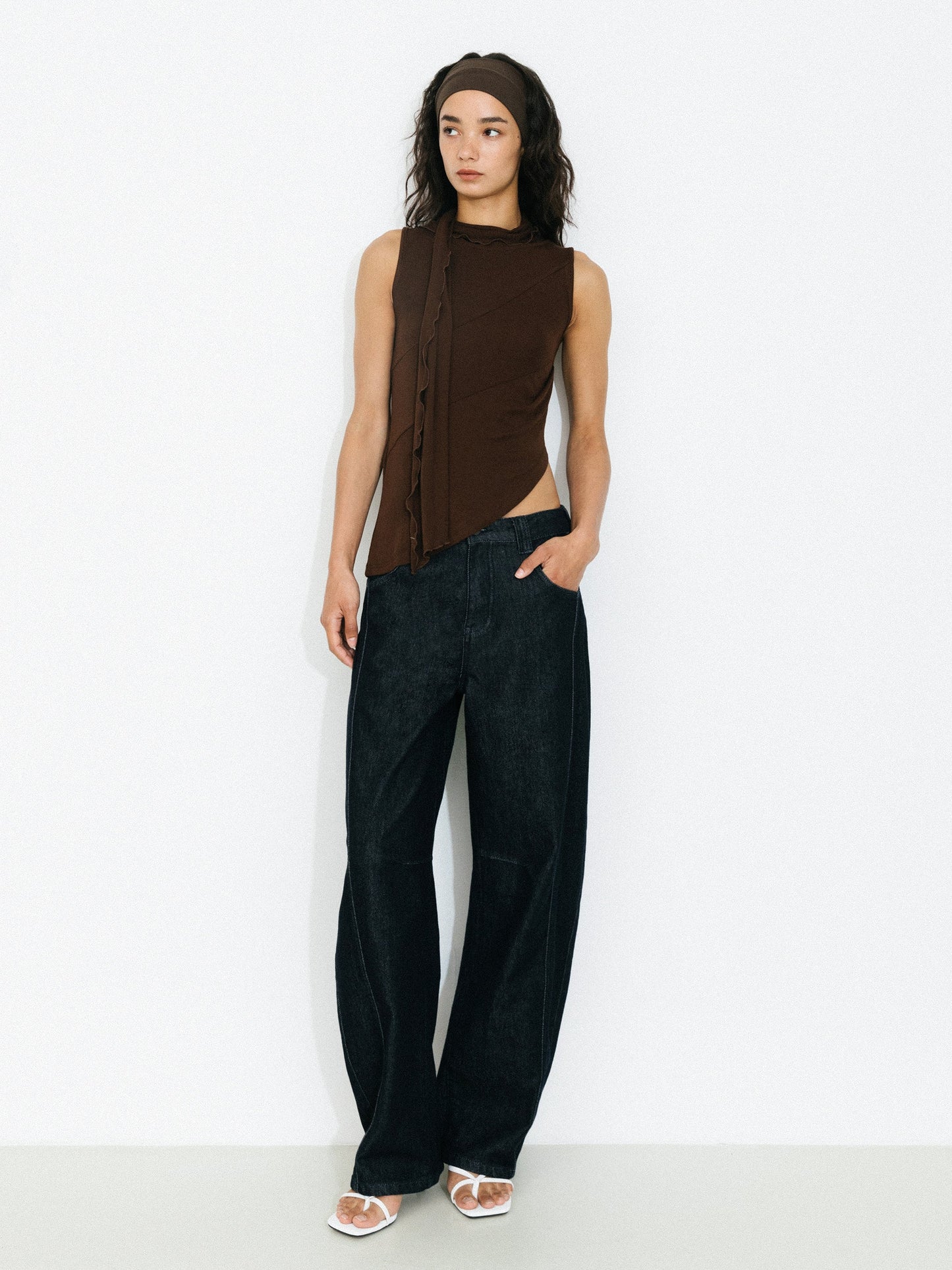 Asymmetrical Tie-Neck Flowy Sleeveless Top