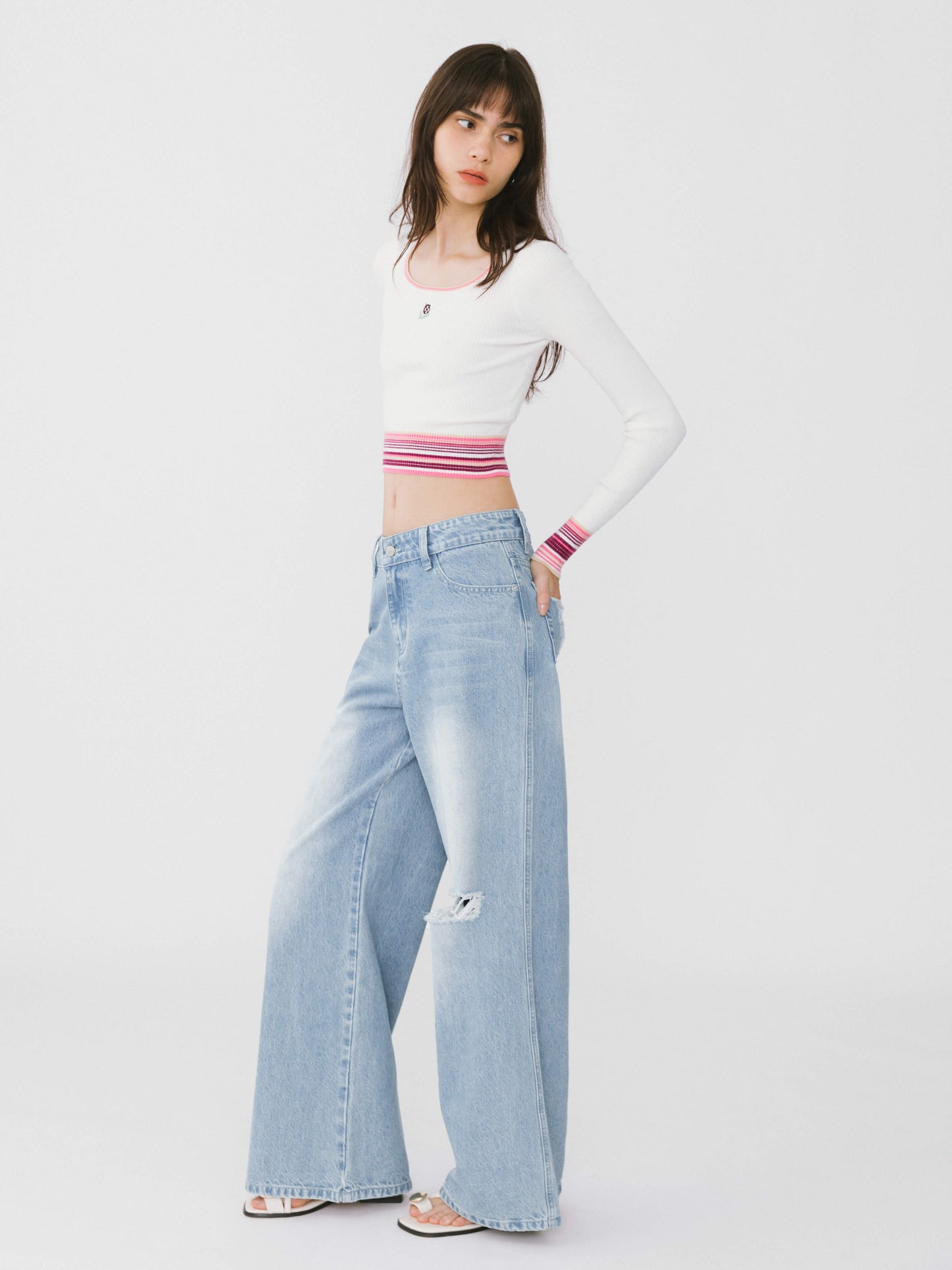 Boat Neck Long Sleeve Knit Top