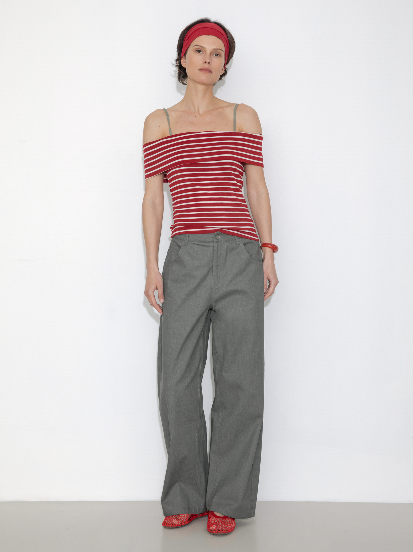 Striped Off-Shoulder Short-Sleeve Top