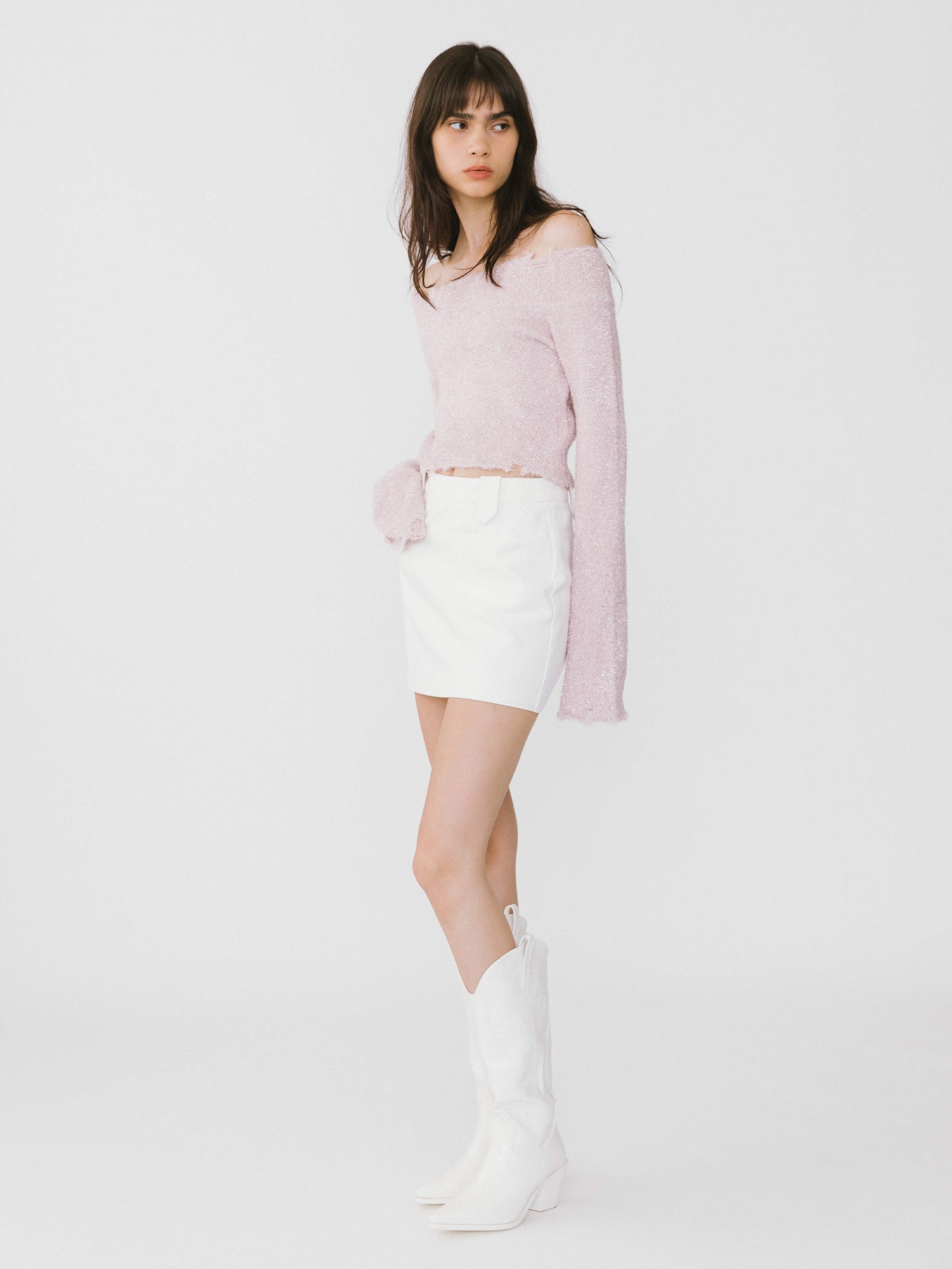 Off-Shoulder Long Sleeve Knit Crop Top
