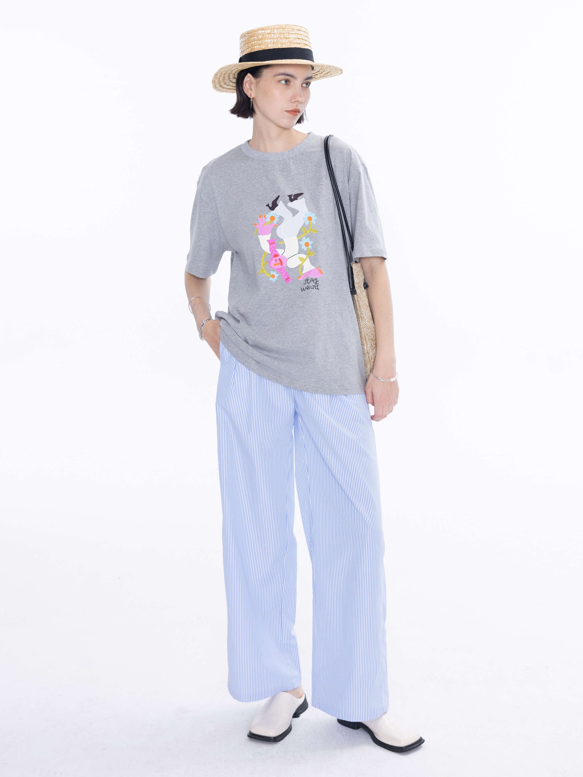 HIGH RISE PINSTRIPE TAILORED TROUSERS LIGHT BLUE