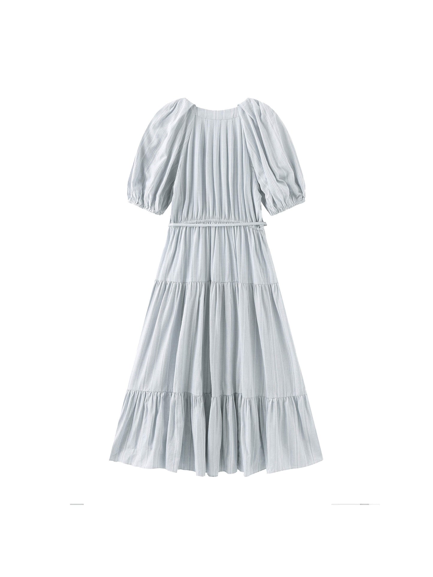 Puff Sleeve V-Neck Tiered Dress