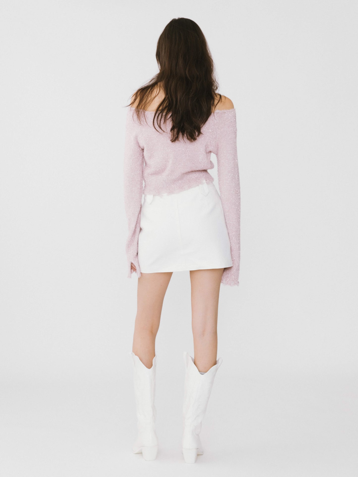 Off-Shoulder Long Sleeve Knit Crop Top