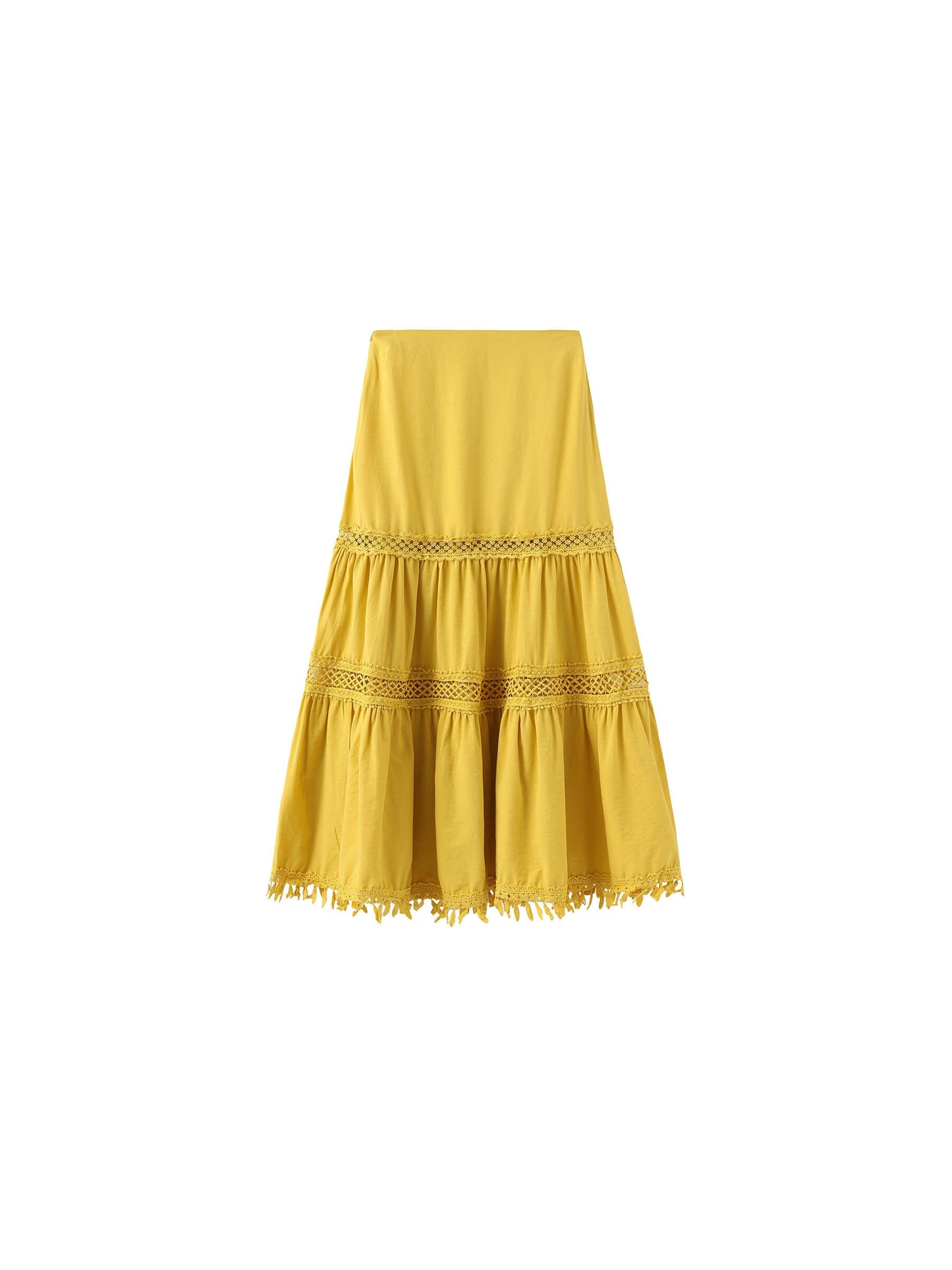 High-Waisted Hollow Out Tassel Trim Maxi Skirt