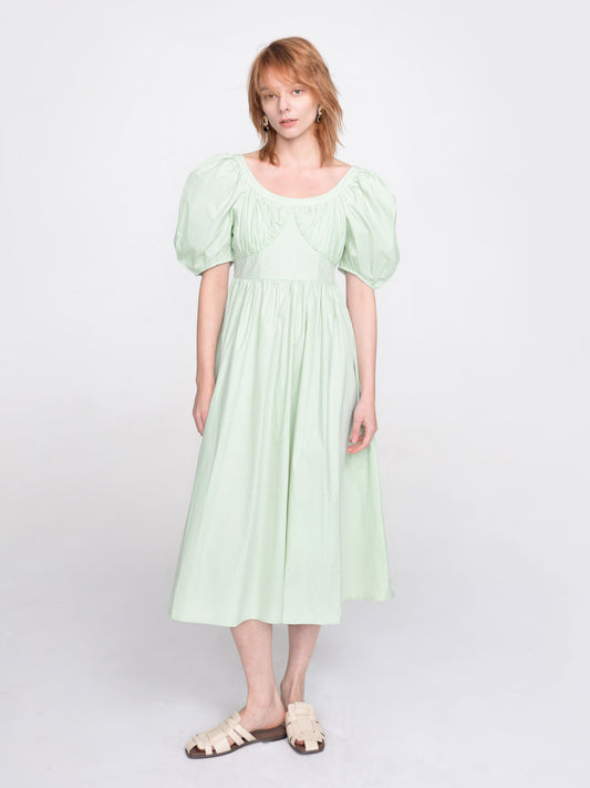 CUBIC Women's French Retro Bubble Sleeve Midi Dress