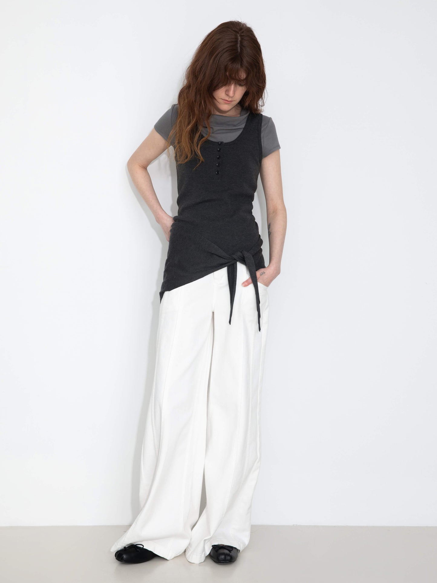 Slim-Fit Knit Henley Vest with Neck Tie