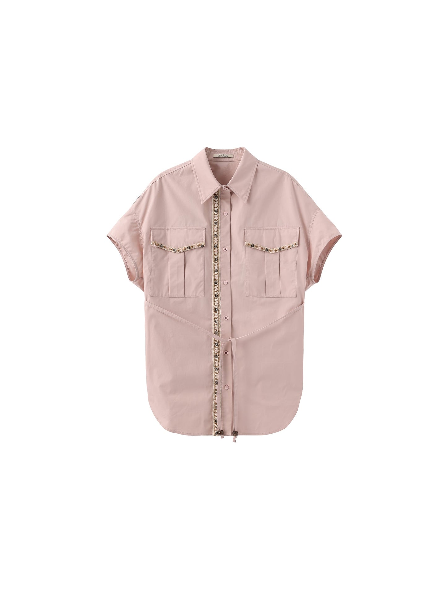 Beaded Placket Utility Short-Sleeve Shirt