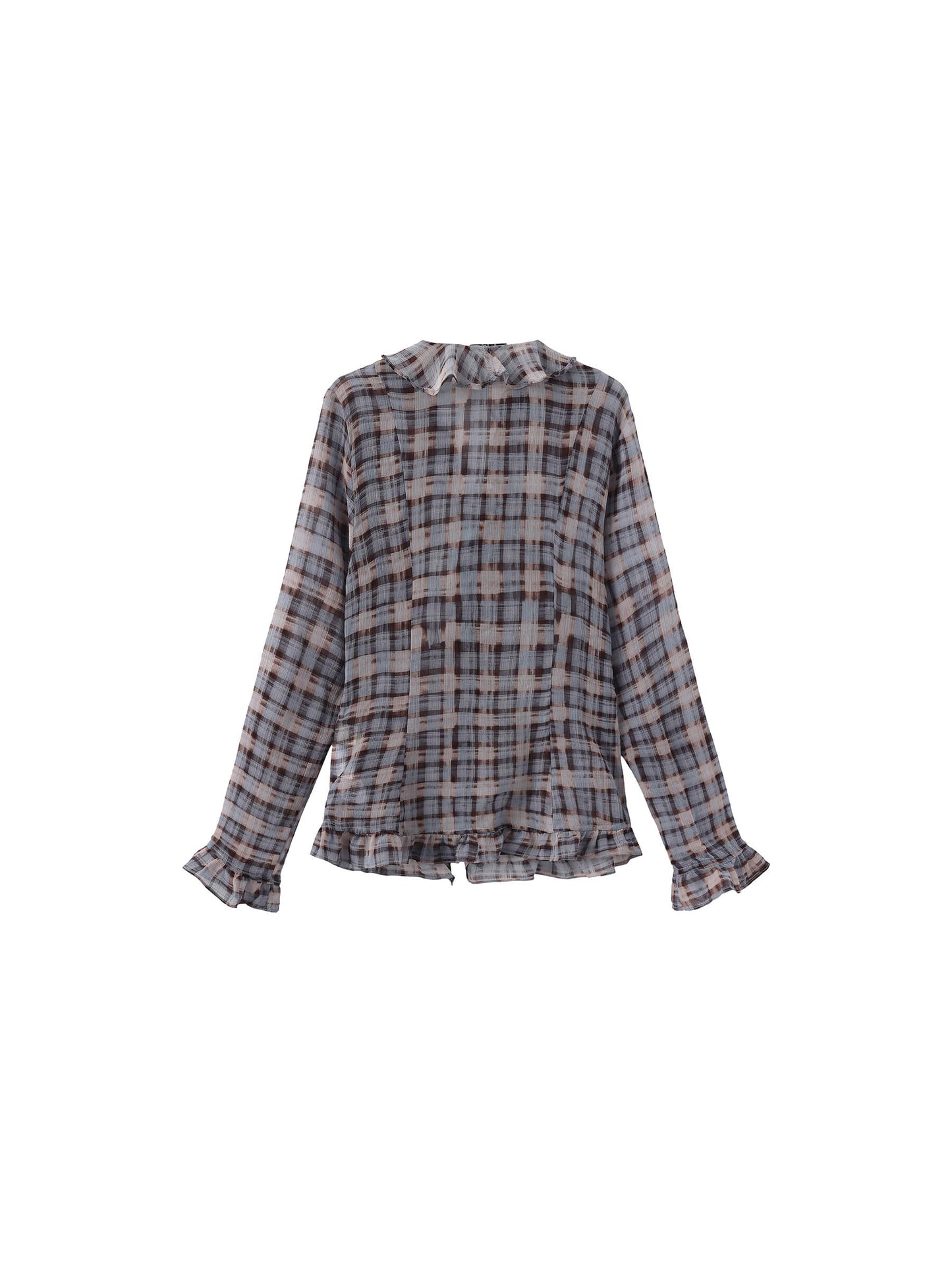 Semi-Sheer Ruffle Trim Check Shirt