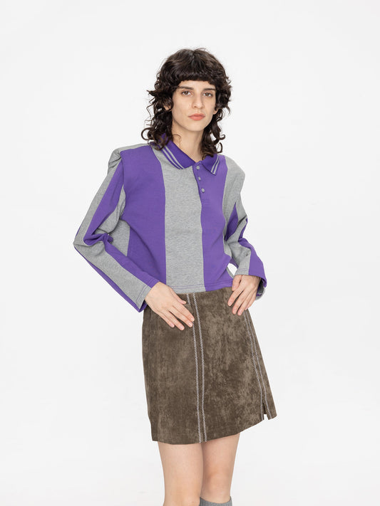 Striped Polo Top with Oversized Shoulders