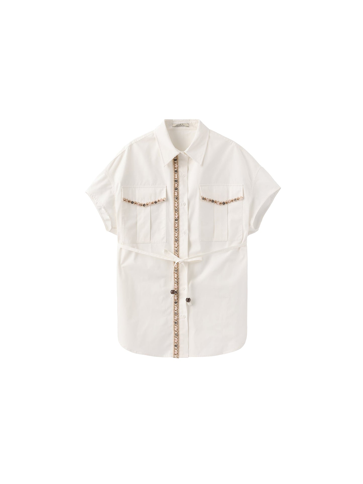 Beaded Placket Utility Short-Sleeve Shirt