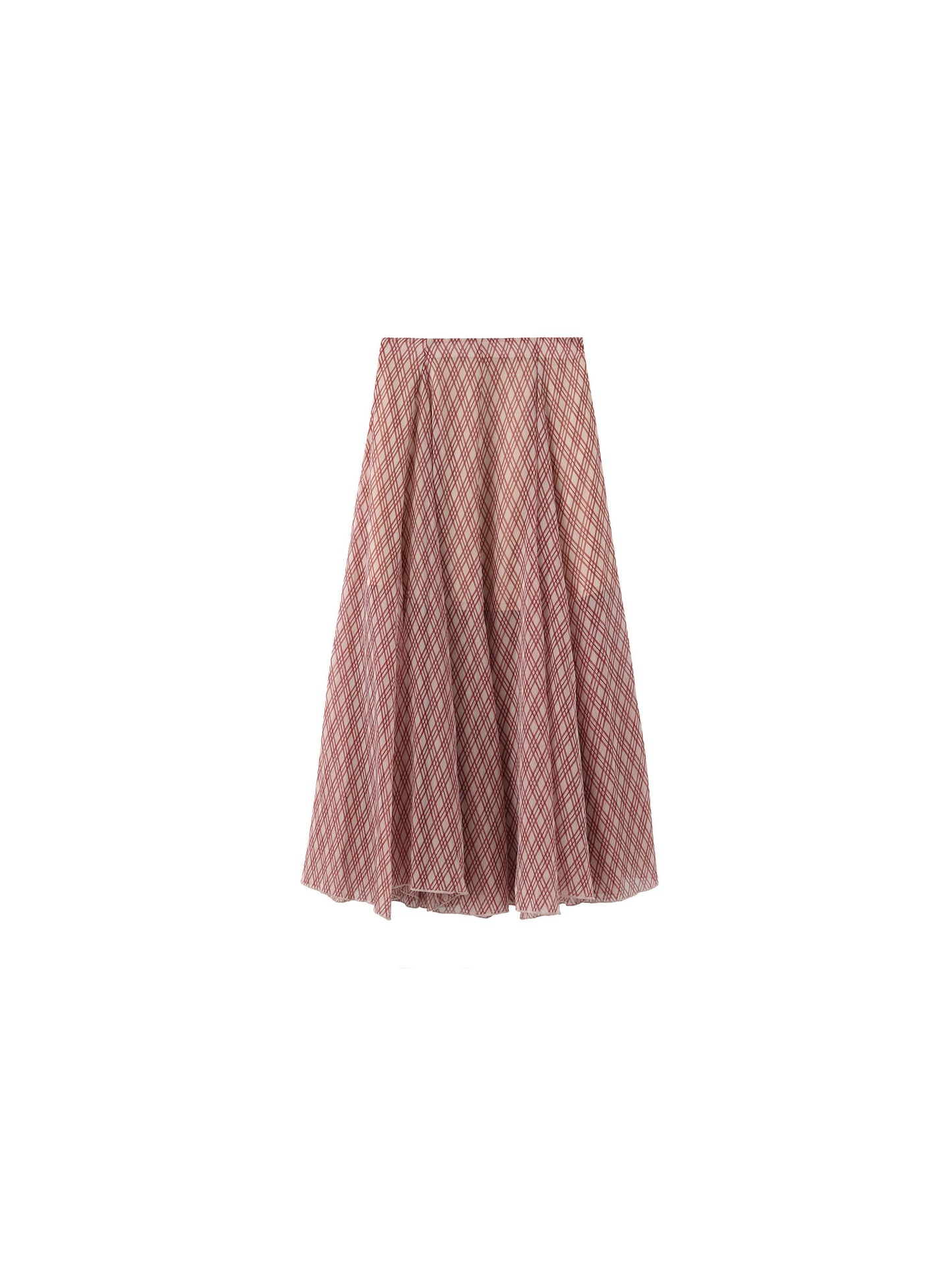 Asymmetrical Flowy Check Maxi Skirt-Red