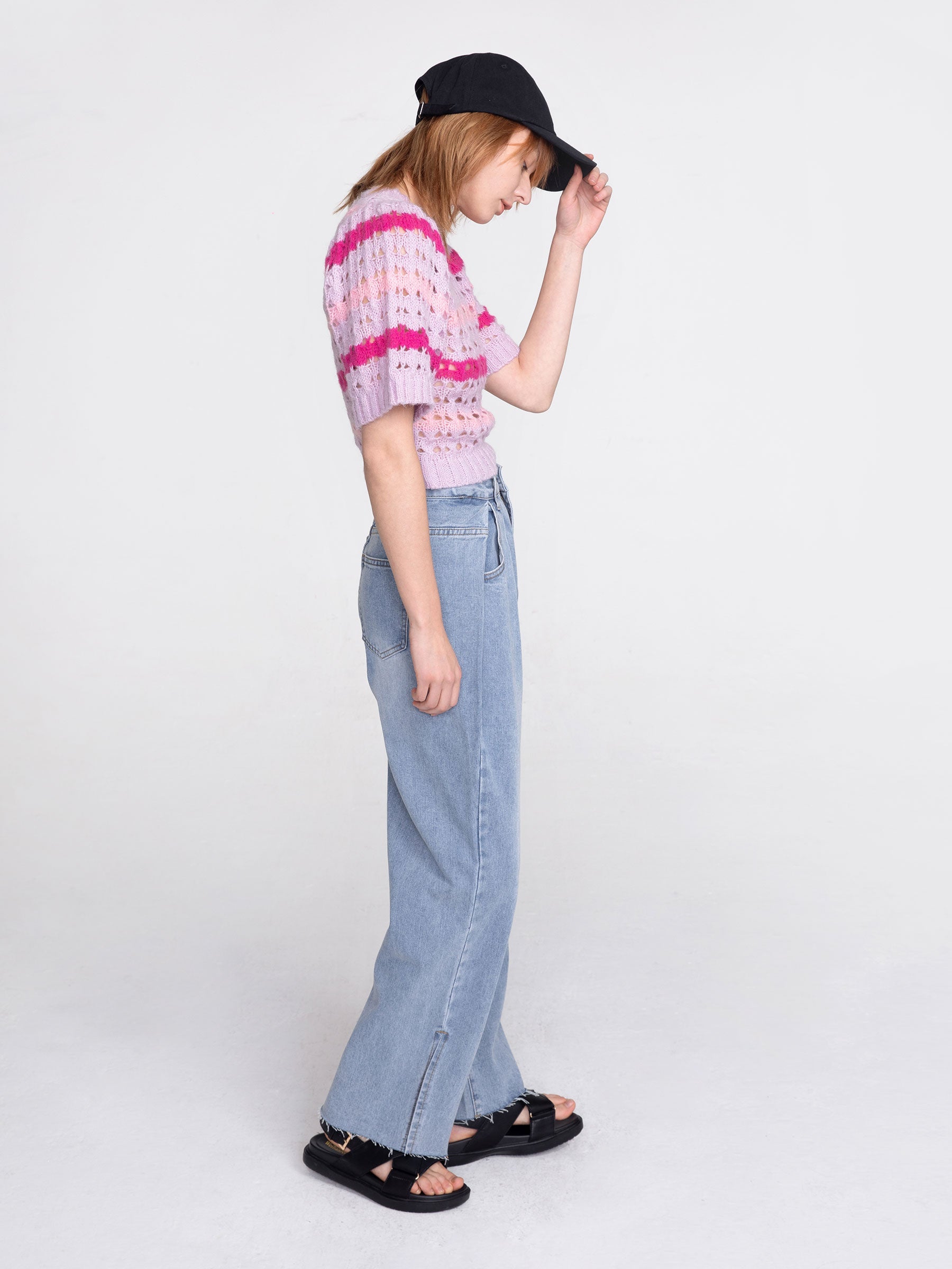 CUBIC Women's Striped Cropped Knit T-shirt